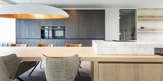 Moderne keuken en fraaie luxe badkamer parksidetraceapartments
