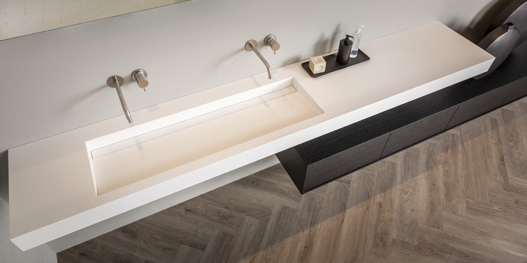 B DUTCH Wastafels van Corian Solid Surface, design mat witte wastafels