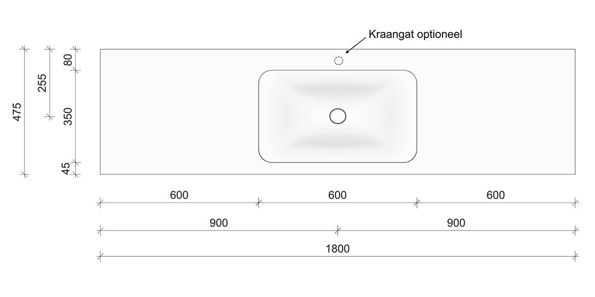 B Dutch Soft Single Solid Surface Corian Wastafel 1800 B Dutch