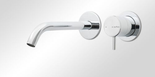 Chrome wastafel wandkraan, met wanduitloop en mengbedieningsknop. Chrome wastafel mengkraan, wastafel kraan. Inbouw muurkraan chroom voor wastafels. Topkwaliteit chrome kranen uit de design kranen collectie van B DUTCH.