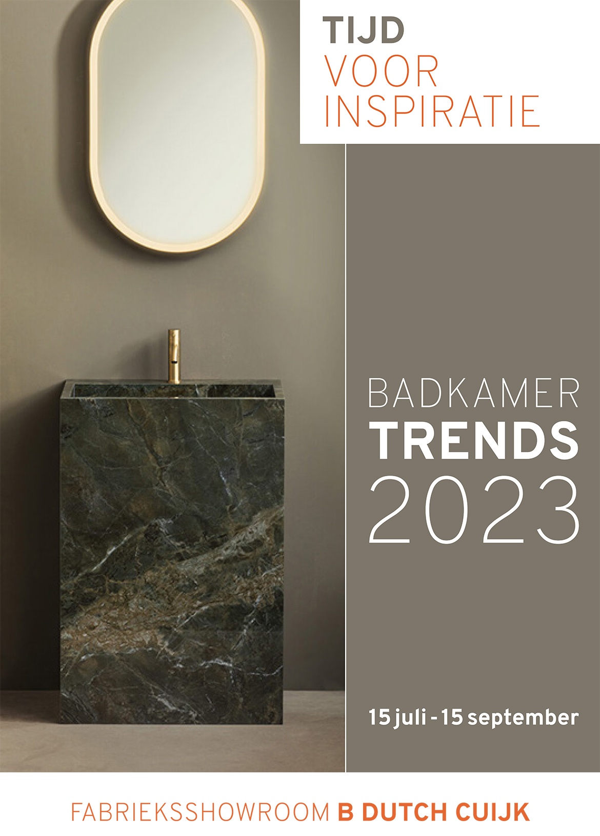Badkamertrends 2023. Tijd voor badkamer inspiratie. Inpsiratie nodig voor uw badkamer? Van 15 juli t/m 15 september worden de Badkamertrends voor 2023 gepresenteerd in de fabrieksshowroom van B Dutch in Cuijk.